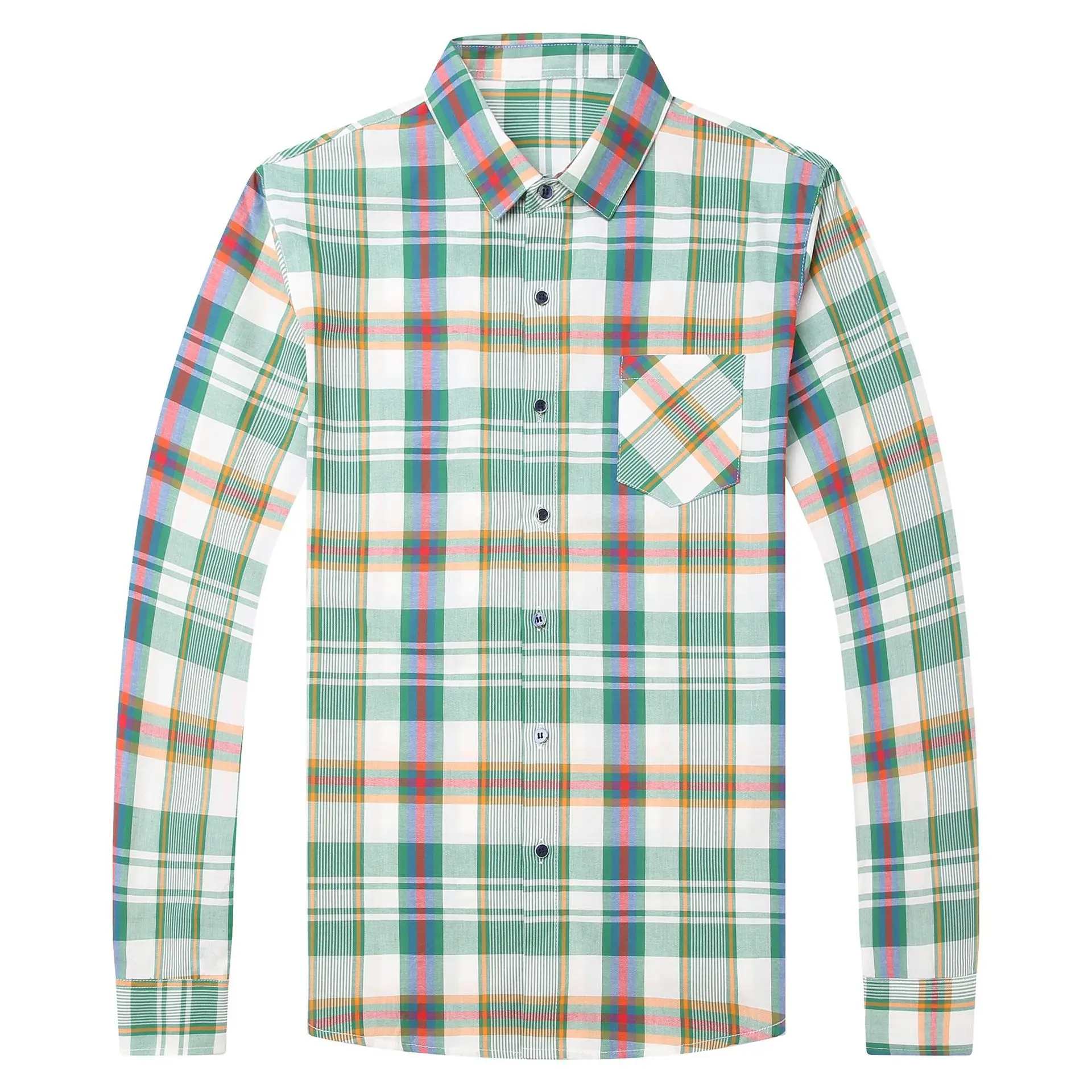 

Youth Plaid Shirts For Men Long Sleeve Turn-Down Collar Loose Cardigan Shirt 100% Cotton Chemise Homme Casual Camisa Masculina