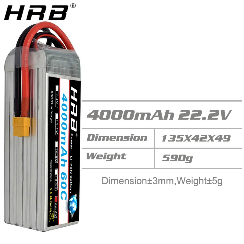 HRB 6S 22,2 V 4000mah Lipo батарея XT60 EC5 XT90 TRX T Deans женский 60C RC Квадрокоптер FPV Самолет багги автомобиль Грузовик Лодка запчасти DIY