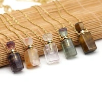 fashion women essential oil chains necklace natural stone perfume bottle pendant necklace for jewelry necklace 16x36mm 605cm