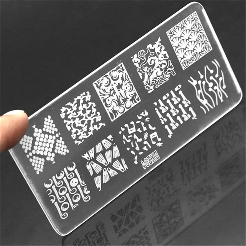 1Set Rectangle Nail Stamping Template Negative Nail Stamp For DIY Nail Designs Manicure Stamp Plate Set