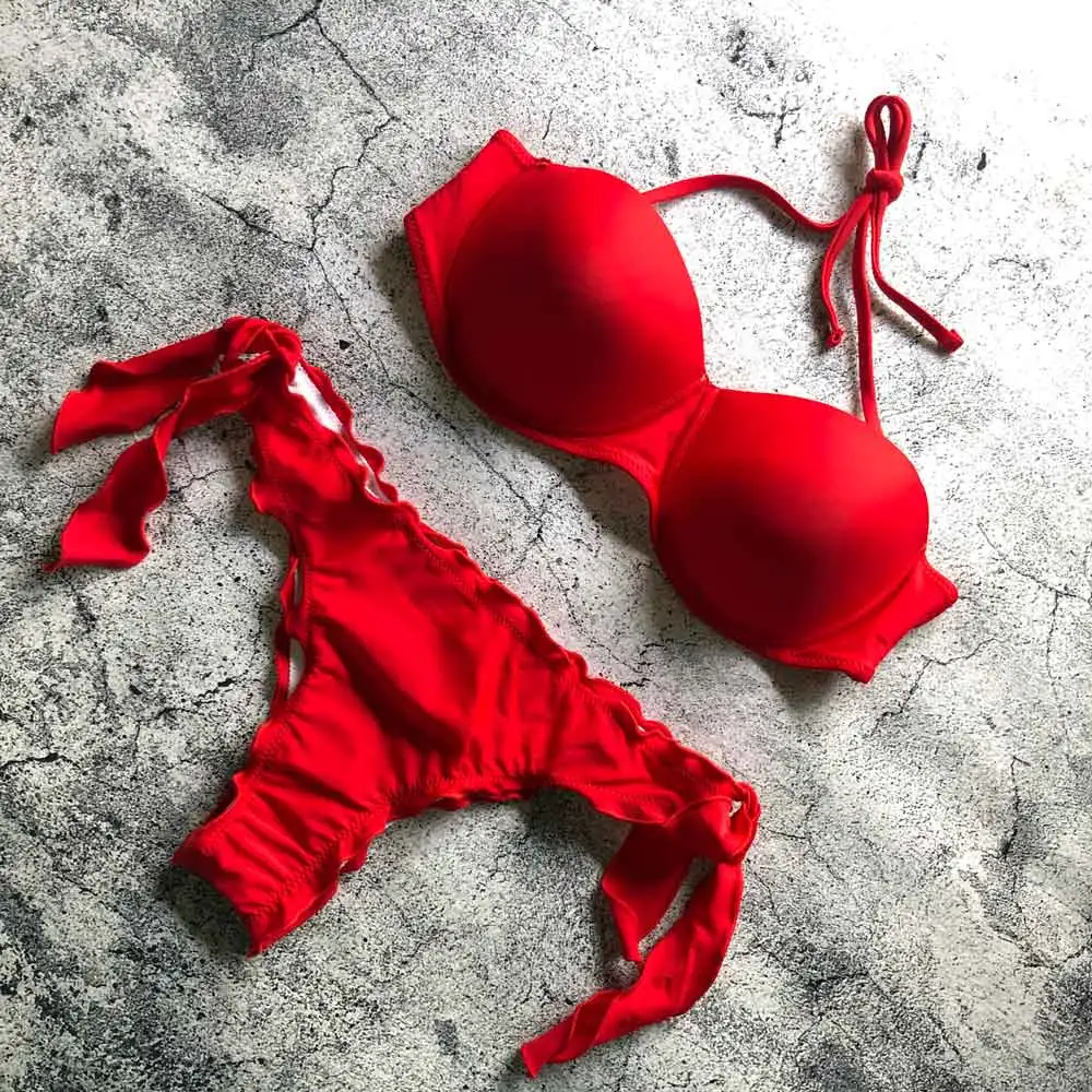 Черное бикини 2019 со средней талией женский купальник на бретельках сексуальный