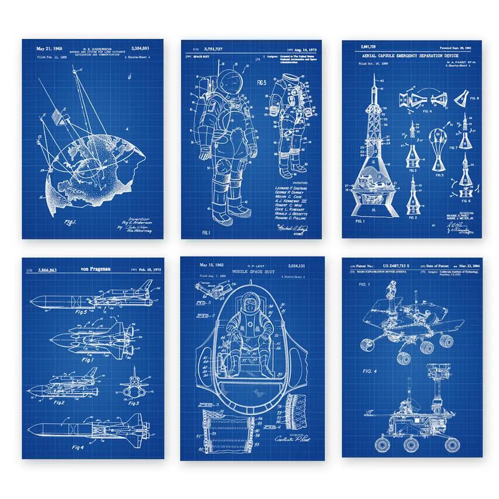 Старинные патентные плакаты 6 в 1 космические исследования художественные