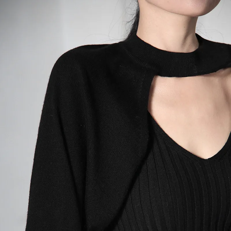 

YourSeason New Fashion Sexy Fake Two Pieces Ladies Sweater 2021 Winter Solid Color Loose Women Backless Sweater Tops