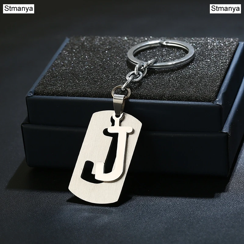 J DIY из нержавеющей стали A-Z буквы брелок талисман 26 букв брелок мужской женский брелок пара подарок ювелирные изделия автомобильный брелок - Цвет: J