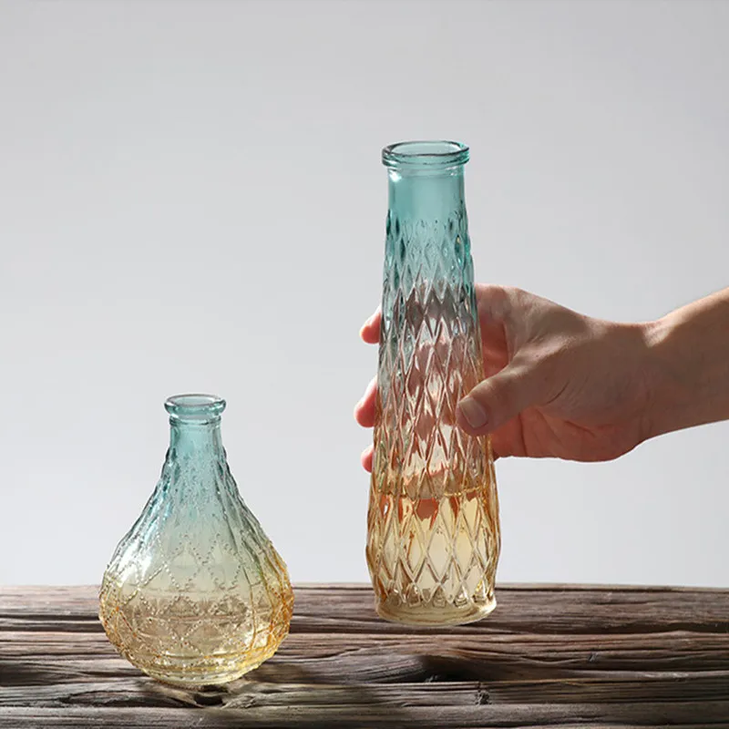 

Nordic Gradient Color Glass Vase Fashion Transparent Hydroponic Flower Arrangement Decoration Home Decor Art Crafts Rose Vases