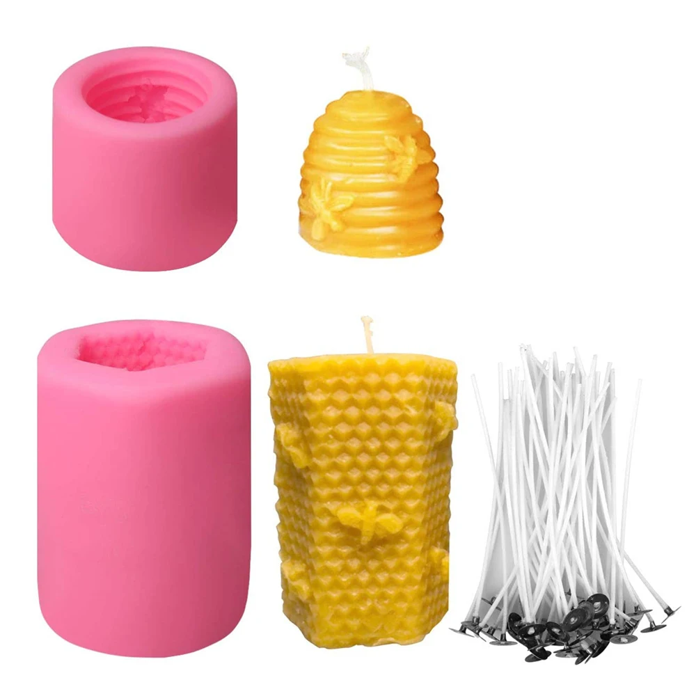 

3D Bee Honeycomb Silicone Candle Molds Beehive Forms for Homemade Diy Beeswax Mould Crayon Wax Melt Hives Candle Making Supplies