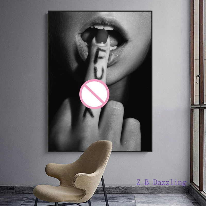 

Fashion Girl Canvas Painting Posters and Prints Sexy Lips Black and White Pictures Scandinavian Wall Art Modern Home Room Decor