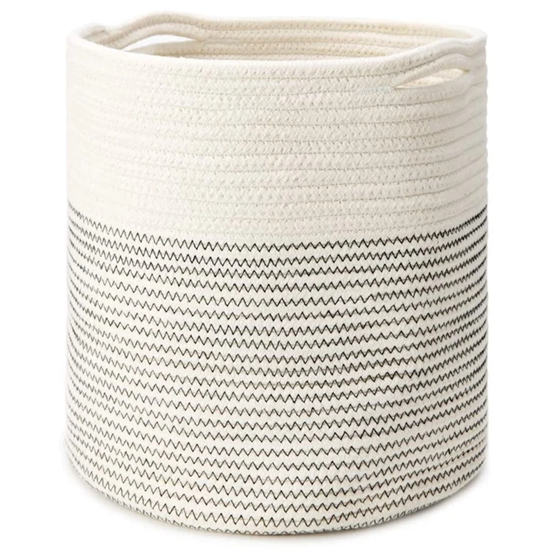 

HOT-Cotton Rope Plant Basket Modern Indoor Planter Flower Pot Woven Storage Organizer with Handles Home Decor