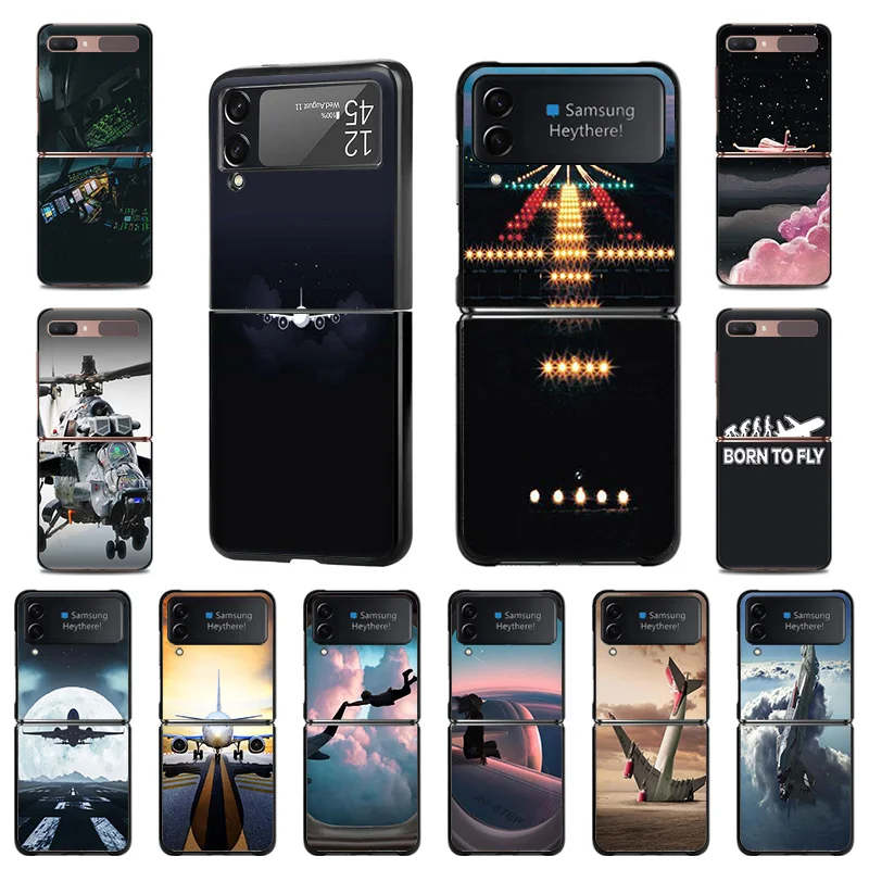 

Чехол для Samsung Galaxy Z Flip Flip3 5G самолета летательного аппарата подиумный высококачественный черный чехол для телефона жесткий чехол Fundas Coque Capa