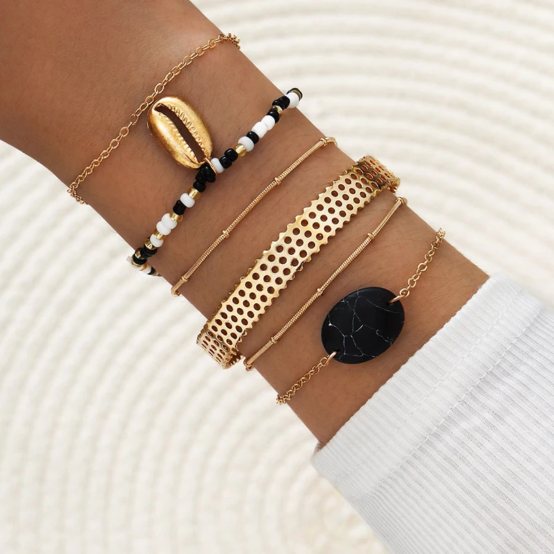 

Aprilwell 6 PCs Boho Pearl Black Stone Charm Bracelet Sets For Women Wrist Chain Armband Y2k Fashion Jewelry Gift E Girl Friend