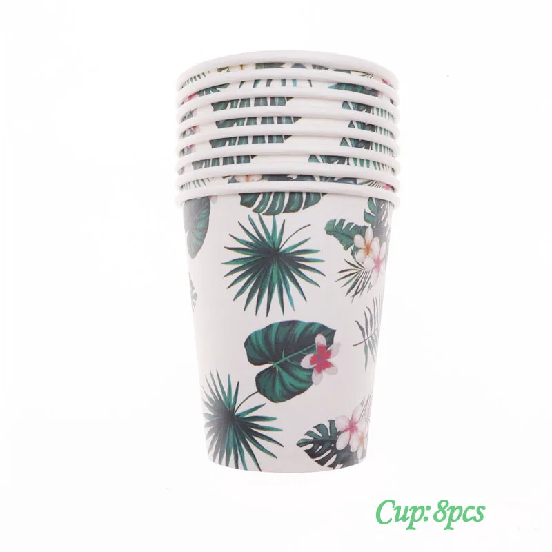 Cup 8 шт./лот Гавайский стиль вечерние декоративные столовые принадлежности пластины салфетки под чашки листья флаги вечерние бумажные сумки фламинго - Цвет: Cup