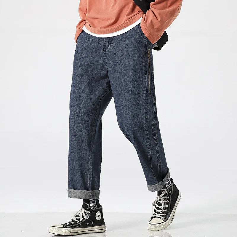 

Vintage Straight Jeans Men's Loose Long Casual Denim Trousers Men Youth Solid Color Harem Pants For Male Wide Leg Pants Trousers