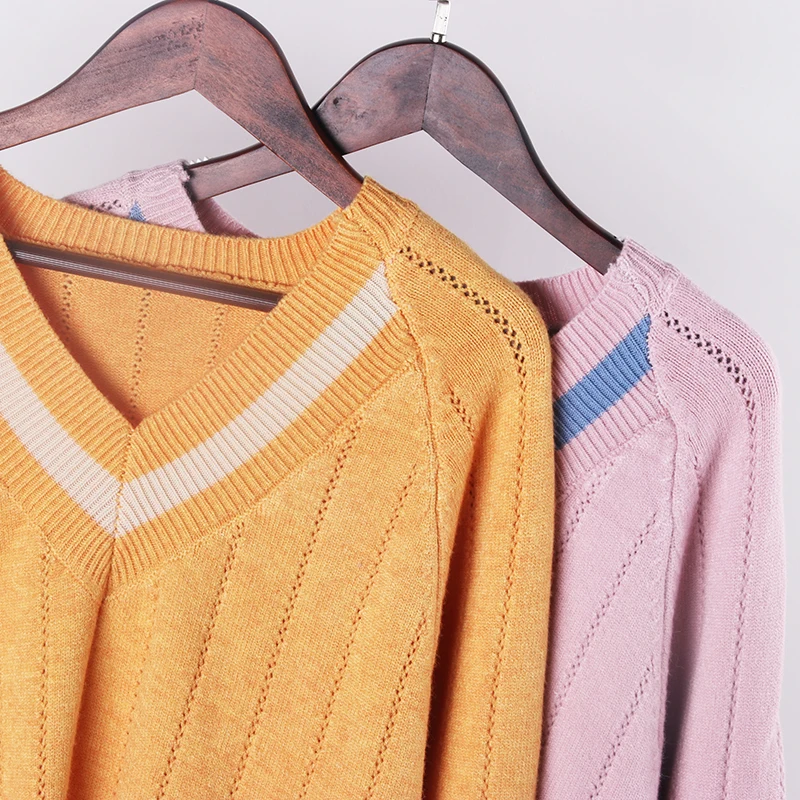 Shellsuning/женский свитер с вырезами Зимний пуловер в полоску v-образным вырезом