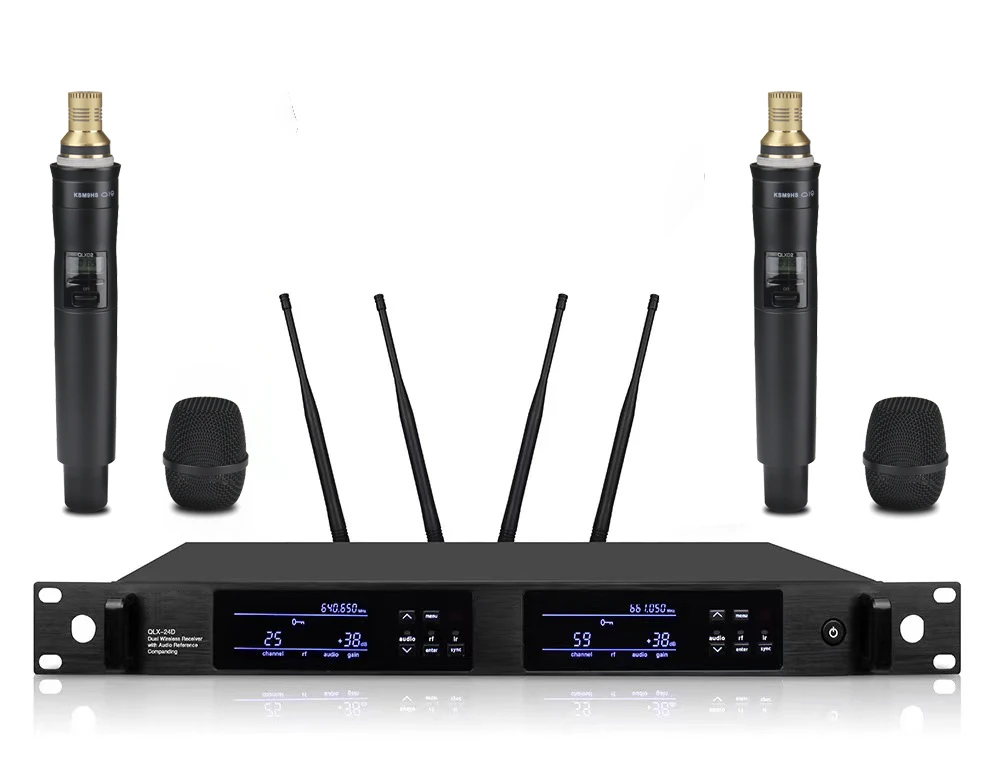 

Som New!QLX-24D KSM9hs UHF Profeesional dual Wireless Microphone System stage performances a two wireless microphone