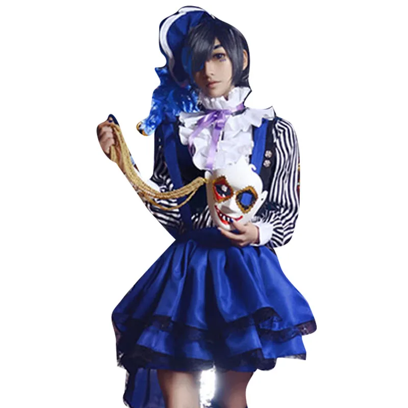 Комплект косплея Черный Дворецкий: костюм Циэля Фантомхайва из цирка, синий комбинезон + рубашка + жилет + шорты + шляпа + галстук.