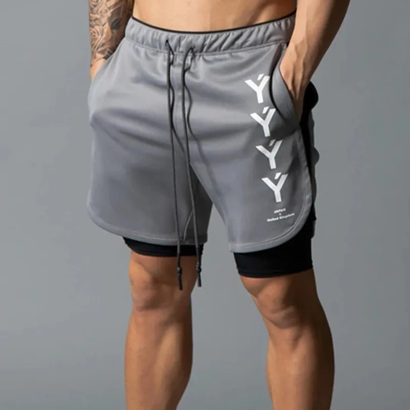 Мужские шорты для бега 2 в 1 спортивные быстросохнущие пляжные тренажерного зала