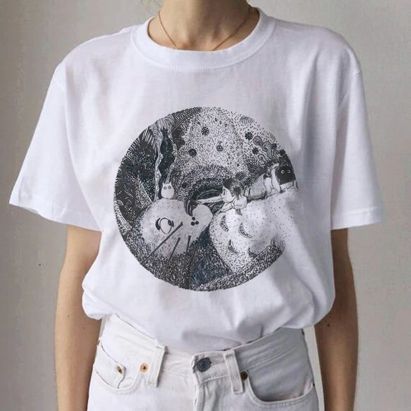 Totoro Studio Ghibli Kawaii Harajuku футболки для женщин Miyazaki Hayao забавная футболка с героями мультфильмов Мода 90s милая футболка Футболки женские - Цвет: 9149