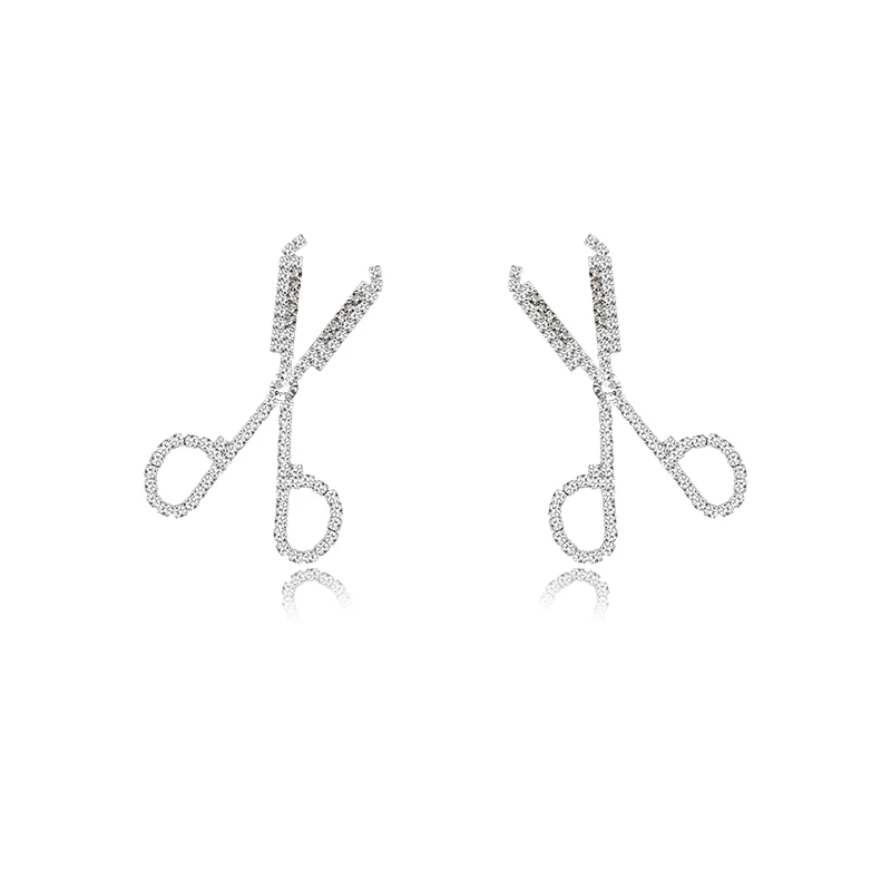 

Rhinestone Scissors Earrings Personality Creative Atmospheric Design Super Flash Simple Long Earrings Fashion Stud Earrings
