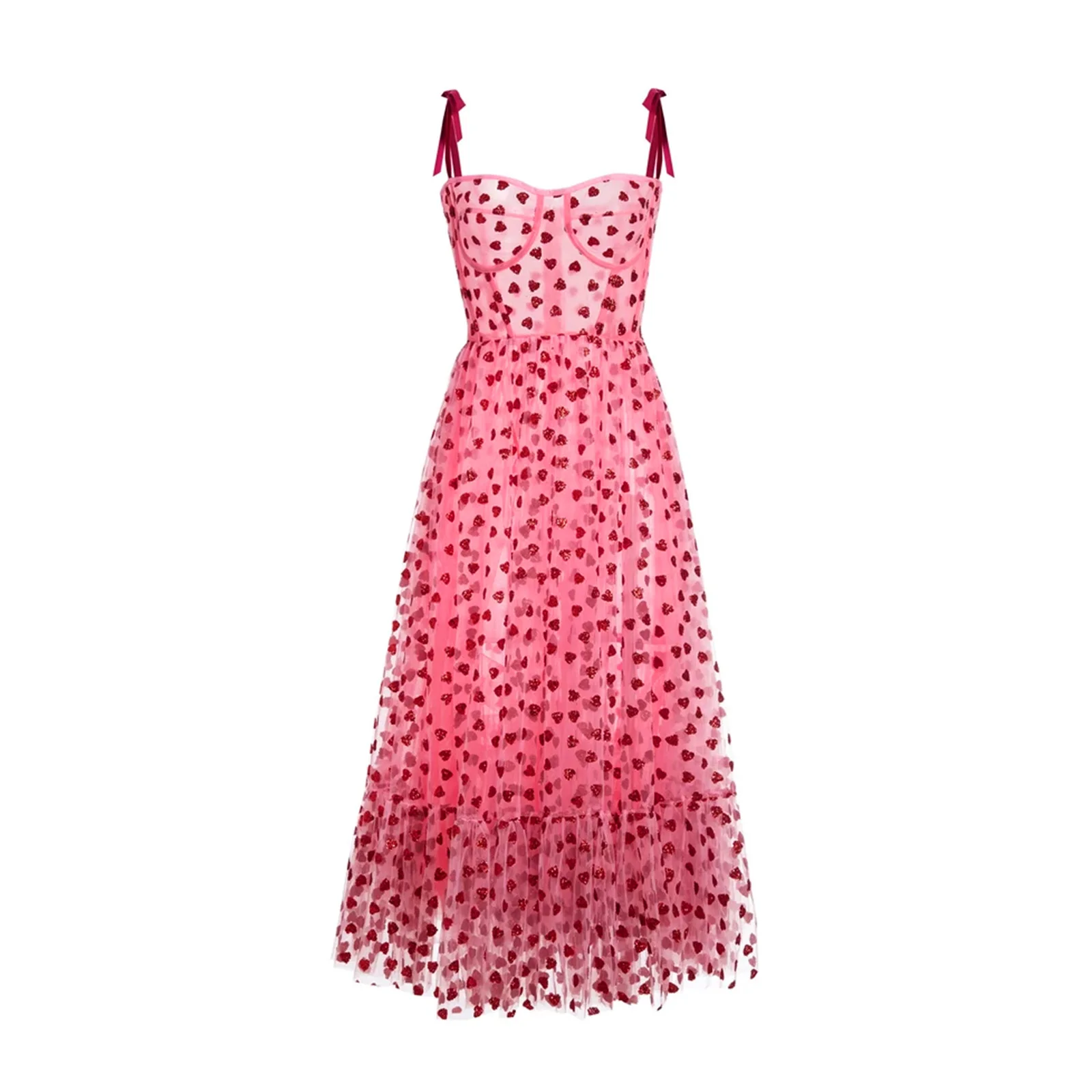 

Female Tube Strappy Dress Heart Print Sleeveless Spaghetti Strap Sweet for Summer Girls Dresses Women party Elegant Vestidos