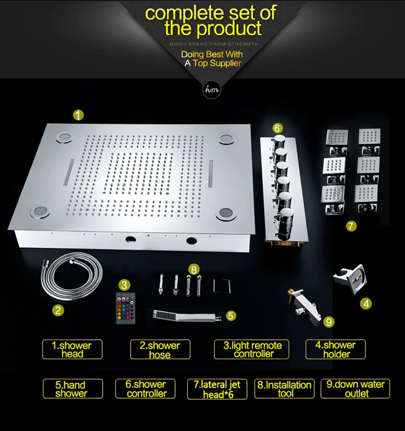 Ванная комната Большой Дождь Душ Набор потолочная светодиодная душевая головка