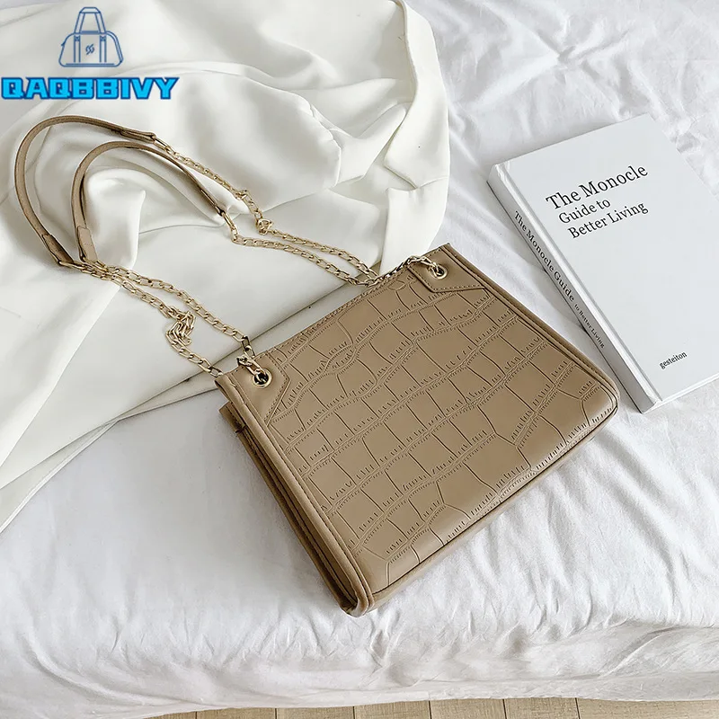 

2021 New Fashion Women PU Leather Handbag Vintage Female Soft Crocodile Pattern Shopping Chain Bag Shoulder Bags For Girls