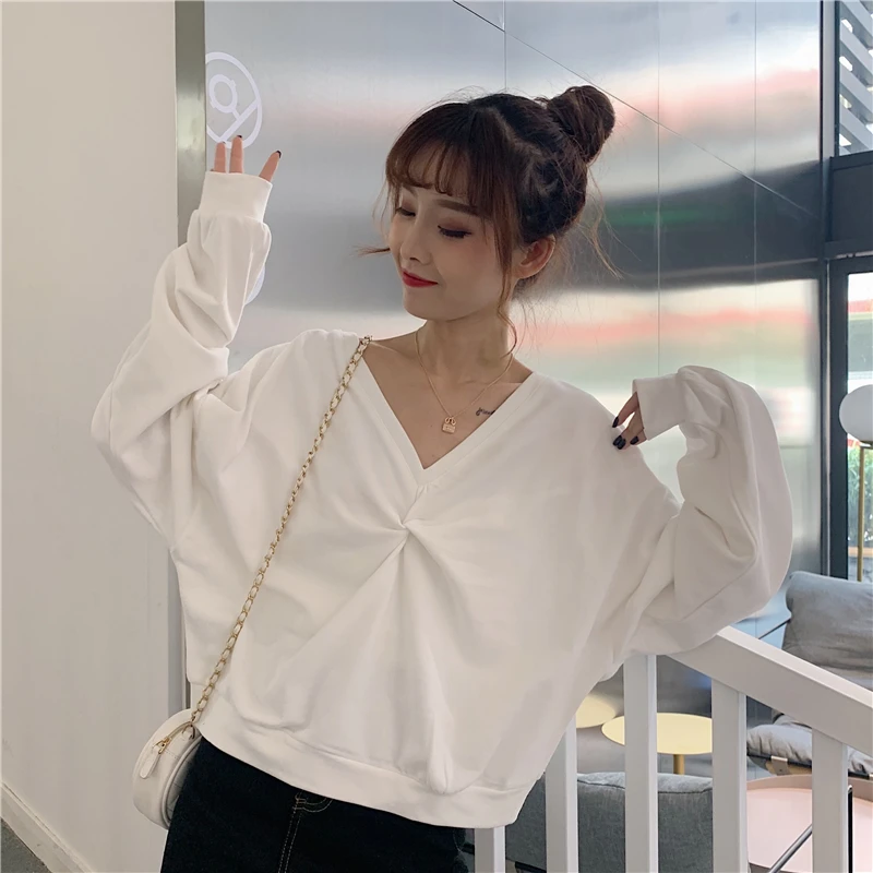 

casual full o-neck white loose tops Women's Clothing new Spring and autumn fashion brand Korean style high quality Sweatshirts