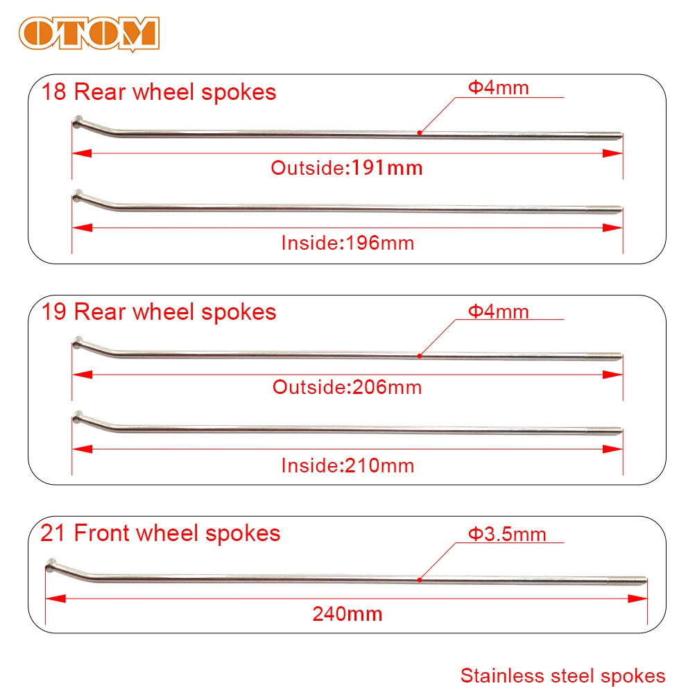 OTOM для мотокросса Spoke комплект 304 Нержавеющая сталь 21 переднее 18/19 заднее колесо