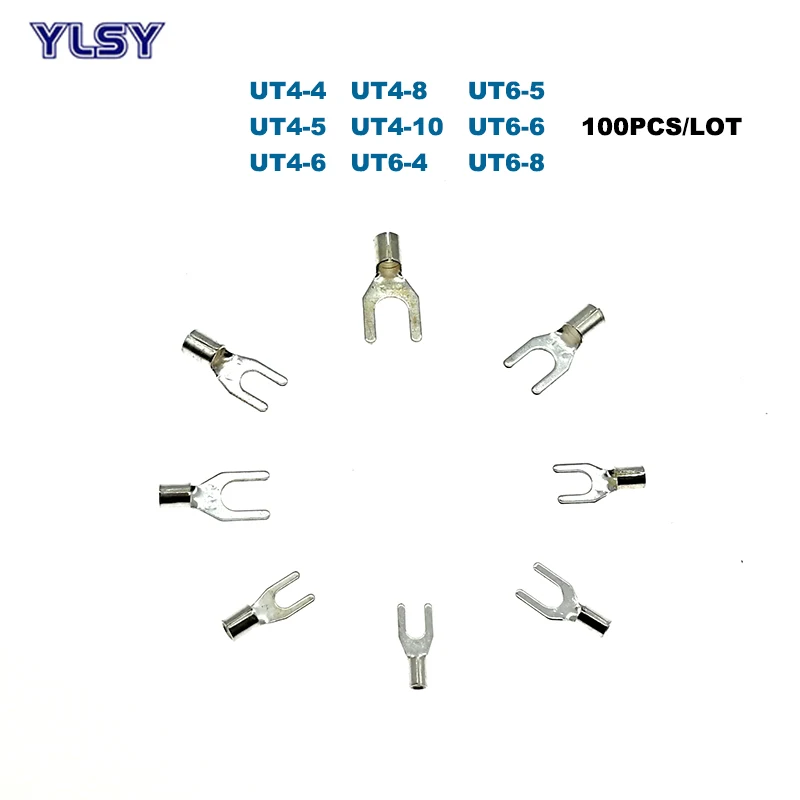 

100Pcs Non-insulated Fork Crimp Terminal UT4/6 Electric Spade Naked Terminales Wire Connector Cable 12/10AWG 4/6mm2