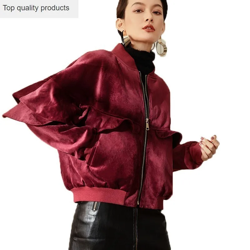 Бархатная куртка-бомбер женская короткая бейсбольная одежда Гонконг винтажное