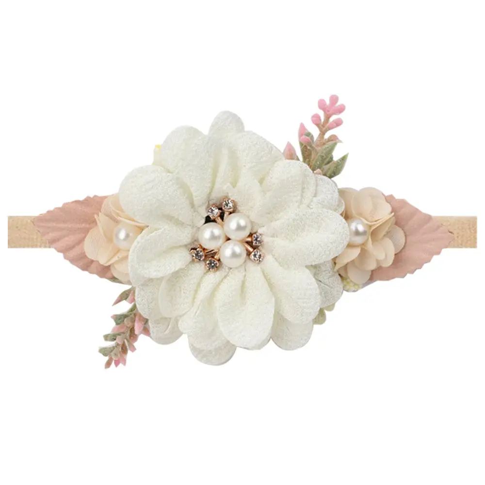 

3Styles Baby Pearl Artific Flower Headbands for Girls Newborn Hairbands Nylon Elastic Toddler Handmade Floral Infant Hair Bands