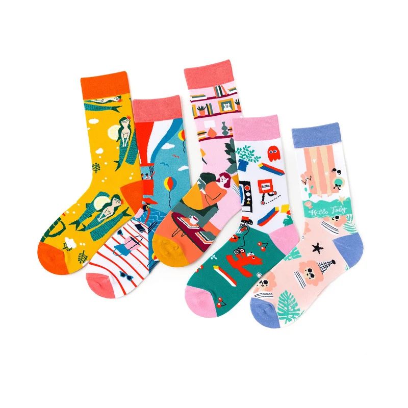 

Occident Fashion Colorful Print Socks Women with Mushroom Spring Woman Socks Cotton
