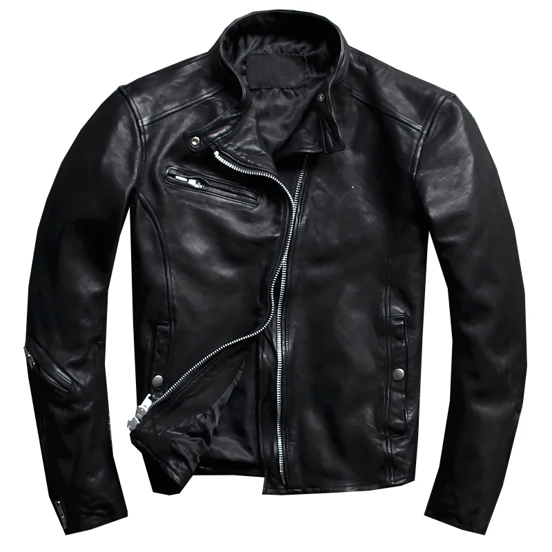 

Leather Men's Genuine Jacket Slim-fit Top Layer sheepskin Racing Suit Leather Jacket