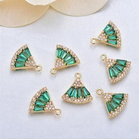 new gold color plated brass green crystal fan charms connectors for diy necklace earrings pendant jewelry making accessories