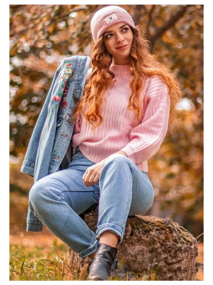 Dotfashion, розовый вязаный свитер с рукавом Бишопа, Женский Повседневный осенний модный свитер с длинным рукавом, женская одежда, джемперы и пуловеры