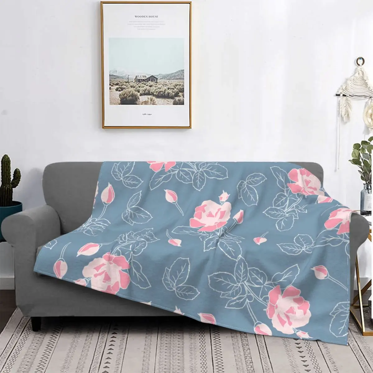 

Rose Flower Plant Blanket Plaid Four Seasons Stitch Cotton Portable Flannel Throw Blankets For Bed Home