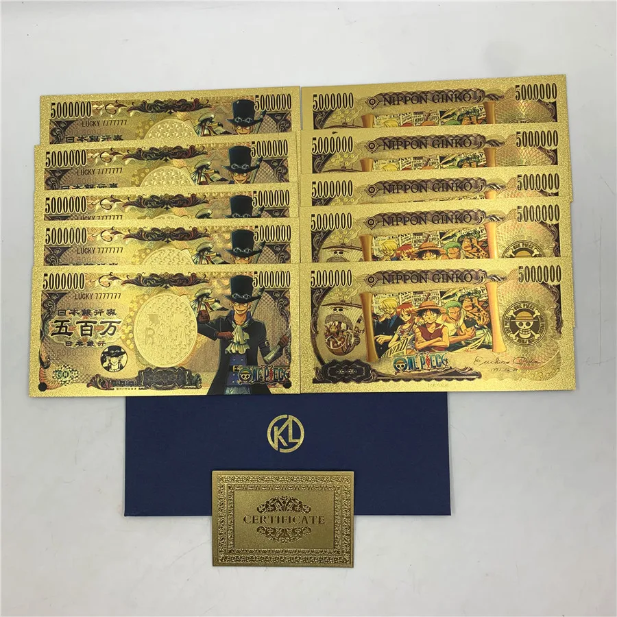 Дешево 10 шт./компл. счастливая Слитная аниме бланноут ророноа Зоро Пластиковая Золотая коллекция банкнот поддельные монды для держателя