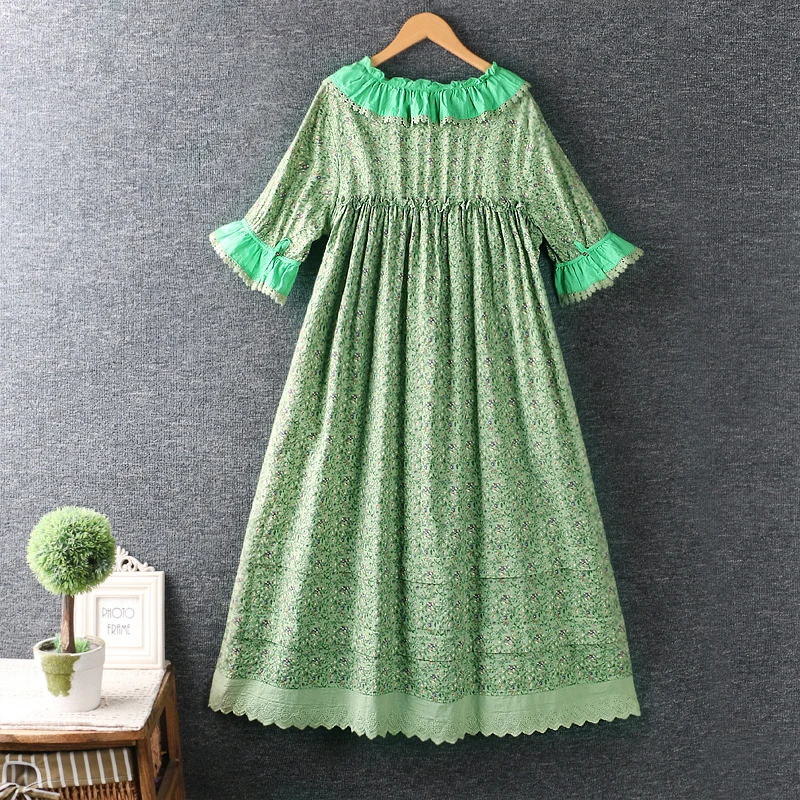 

Summer New Sweet Flower Edge lapel Short Flare Sleeve Loose Waist Casual Floral Midi Dress ML6877