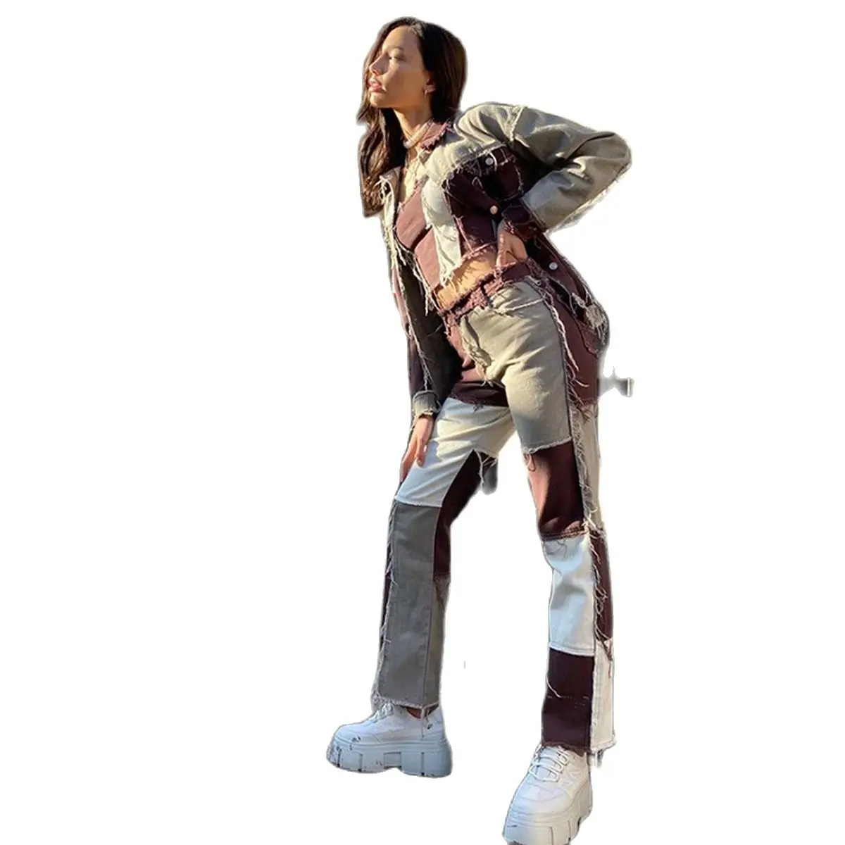 

Patchwork Skinny Straight Leg Jeans Woman Hip Hop High Waist Loose Straight Jeans Vintage Blue Streetwear Pants