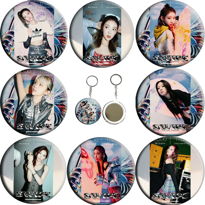 

KPOP ITZY Album CRAZY IN LOVE Figure Photo Round Badge Brooch Yeji Lia Yuna Mrrror Pendant Keychain Keyring Bag Accessories N44