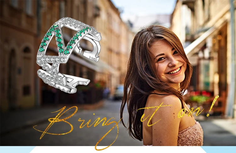 JewelryPalace Nano русский имитация Изумрудный Capital письмо удивительный Циркон стекируемые Регулируемый Открытое кольцо 925 пробы серебро