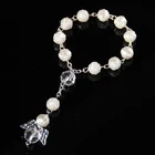 Браслет из бусин розы подарки на крещение с крыльями ангелов, мини-четки, 10 шт.