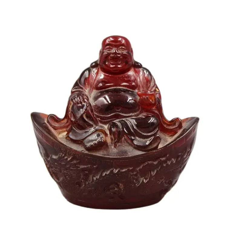 Antique Crafts Antique Amber Miscellaneous Home Furnishing Succinum Gold Buddha Sit Home Decoration