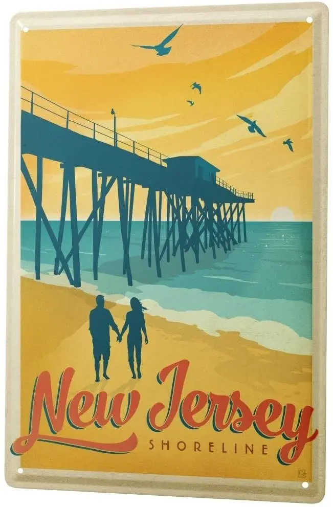 

Customizable Tin Sign Metal Plate Decoration Sign Home Decoration Plaque Wandering City New Jersey Coastline 8X12 Inches