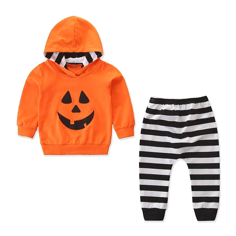 

children's suit Halloween new boys and girls suit cartoon funny hooded long-sleeved tops + striped trousers two-piece suit