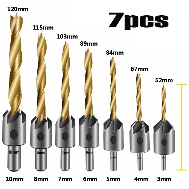 

Сверло с титановым покрытием, сверло из быстрорежущей стали с зенкером, 3-10 мм, для работ по дереву