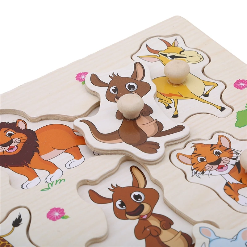 

Baby Kids Montessori Learning Toys Wooden Puzzle Hand Grab Board Early Educational Toy Cartoon Vehicle/ Marine Animal Puzzle