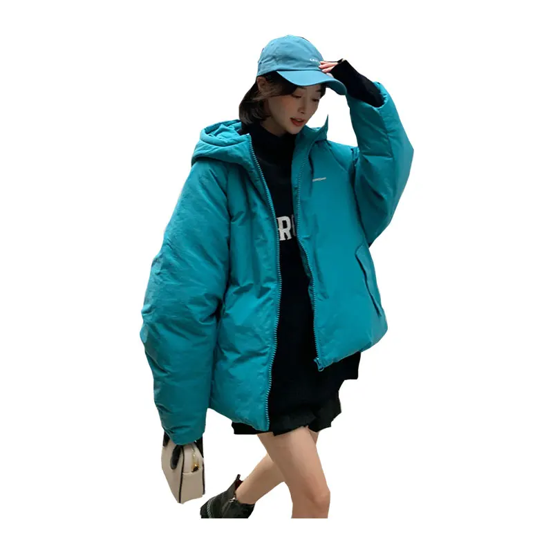 

Женский короткий зимний пуховик с большими карманами и капюшоном, ветрозащитный пуховик с меховым воротником, пальто оверсайз с хлопковой ...