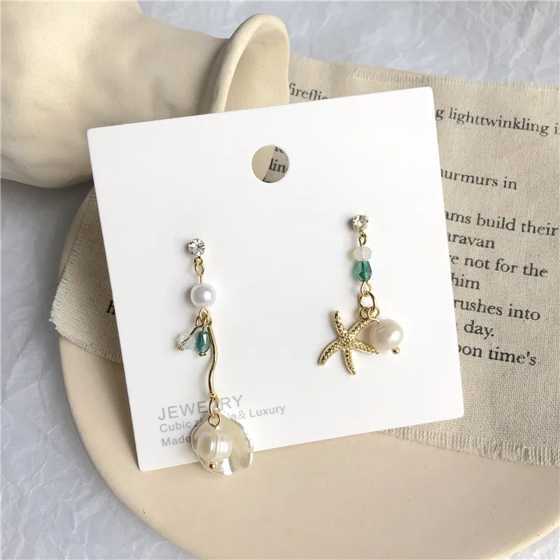 Милый акриловый бисер жемчужные серьги мода Асимметричная ракушка Морская