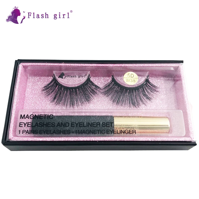 

Flash Girl 5D-W series W38 natural and LUXURY mink magnetic eyelashes and eyeliner