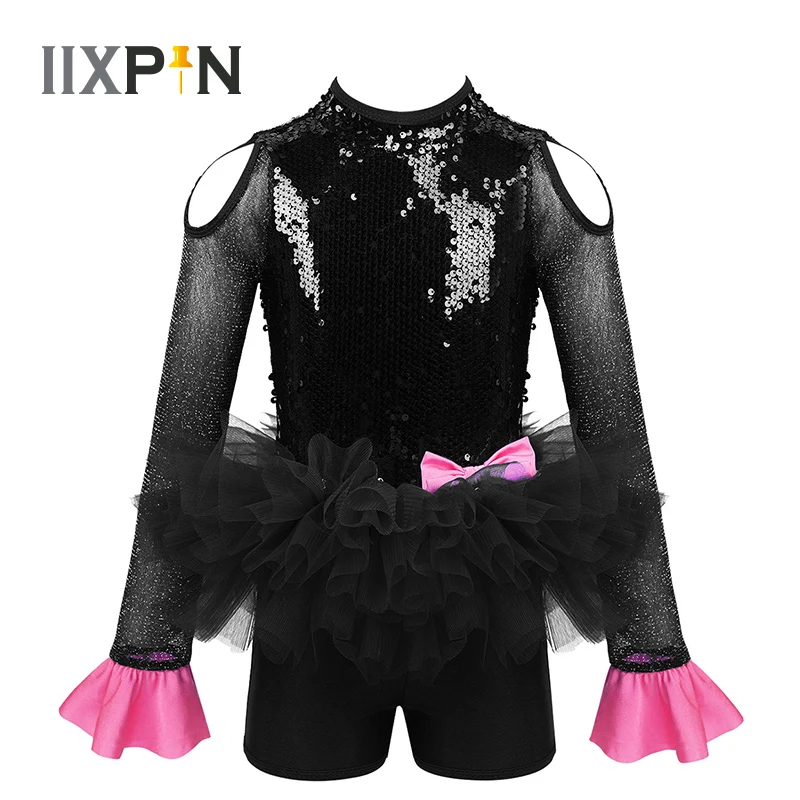 Джазовый костюм с блестками балетное трико для девочек блестящий фатиновый